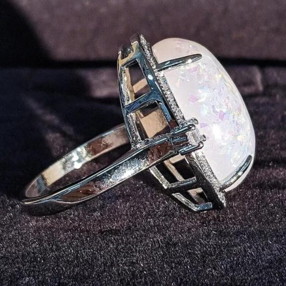 NEW 925 STERLING SILVER OPAL DIAMOND RING, BEAUTIFUL RING, SHINY RING. - Picture 4 of 5